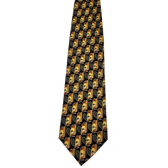 ERMENEGILDO ZEGNA Silk Tie Blue Gold Geometric Heart Pattern Designer Necktie - Picture 3 of 9
